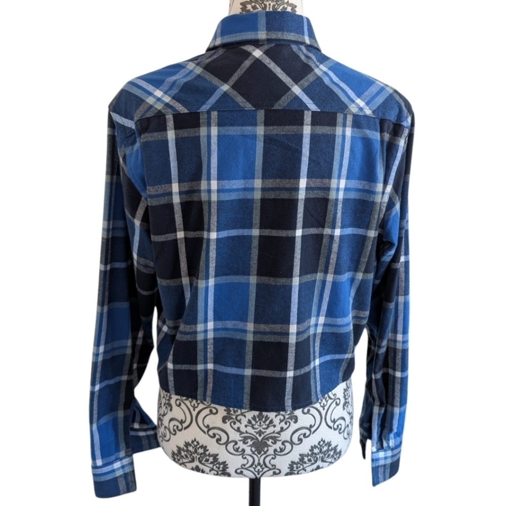Aritzia TNA Plaid Flannel Shirt XS Black Blue Button Up Cotton Grunge - Picture 5 of 14